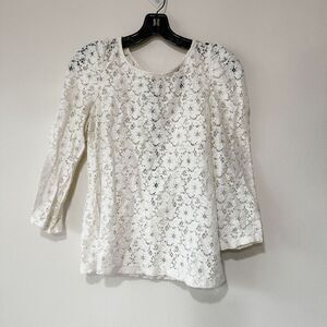 Audrey 3+1 White Crochet Lace Exposed Zipper Long Sleeve Top Size Large